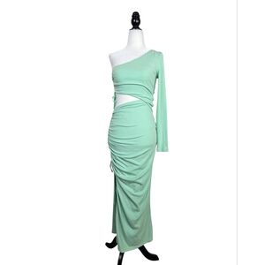 By Egreis ribbed cut out  One-Shoulder tiffany Green bodycon mid length  Dress